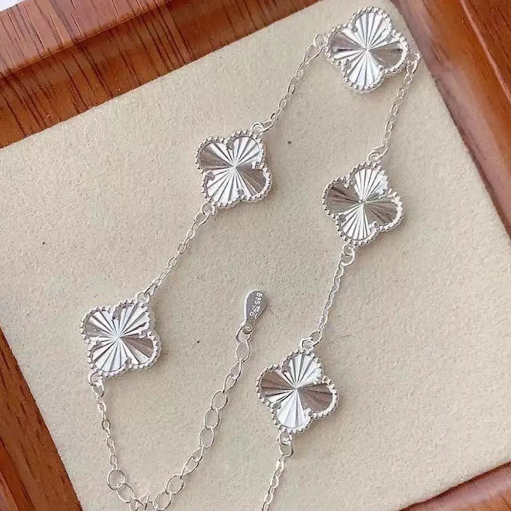 925 Sterling Silver Chain Four Leaf Clover Bracelet by Trendsi