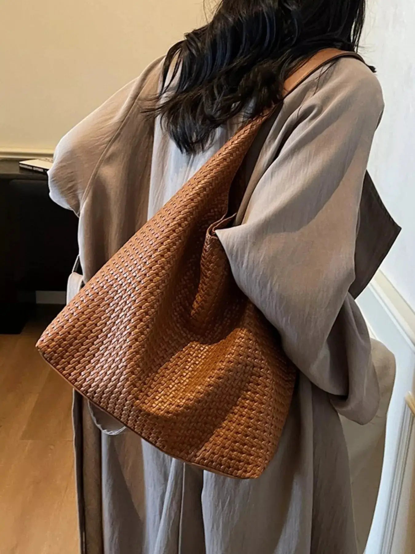 Woven Straw Texture Shoulder Bag by Trendsi