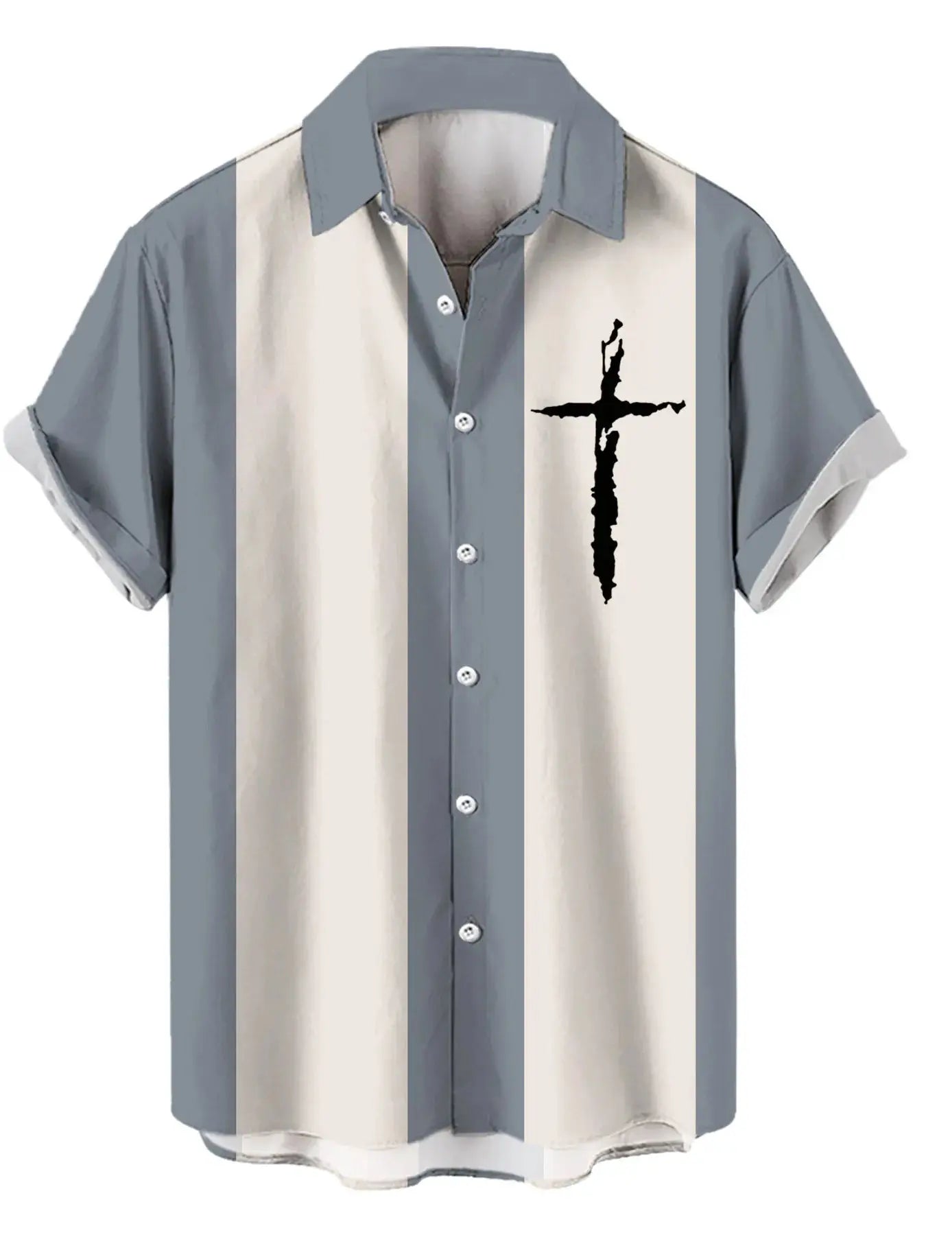 Men's Full Size Cross Casual Striped Button Up Shirt Plus Size by Trendsi