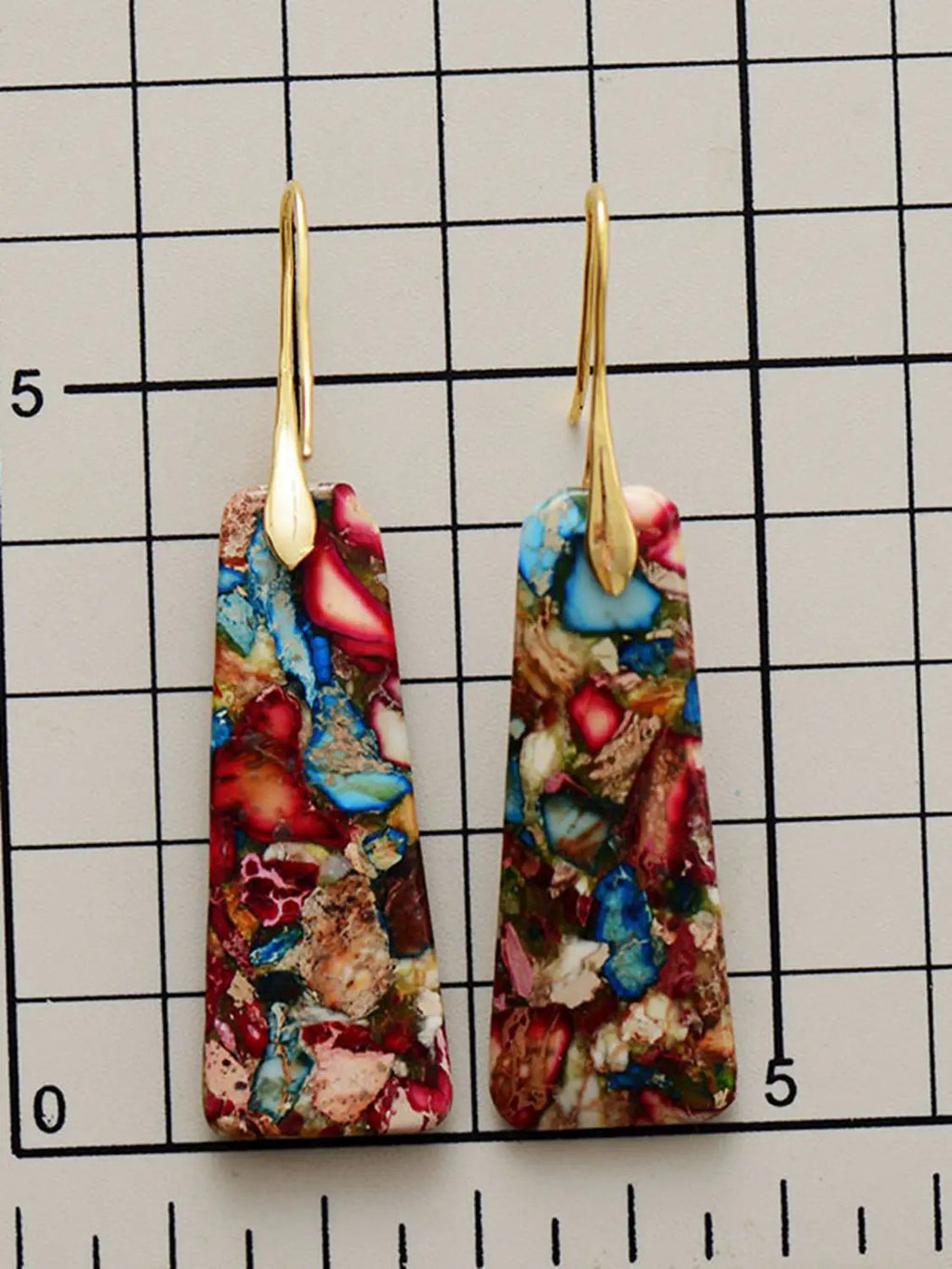 Geometrical Shape Imperial Jasper Dangle Earrings by Trendsi