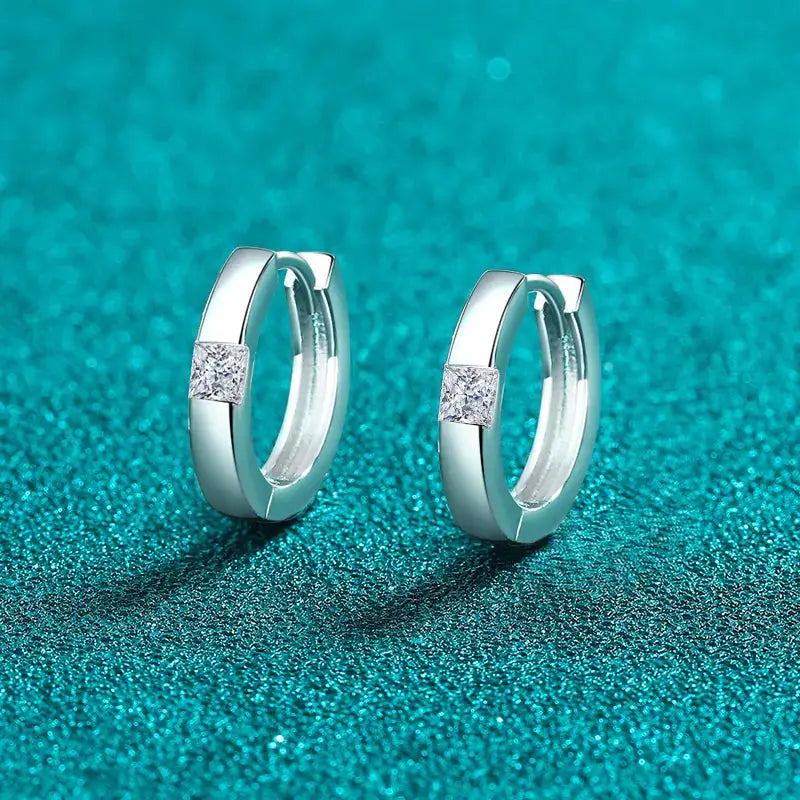 925 Sterling Silver Moissanite Huggie Earrings by Trendsi