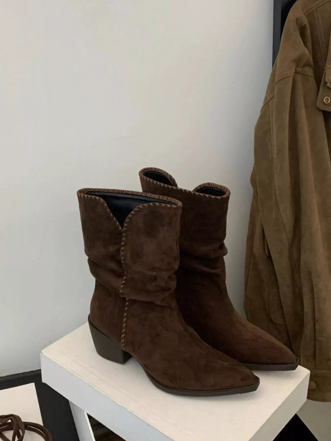 Point Toe Block Heels Boots by Trendsi