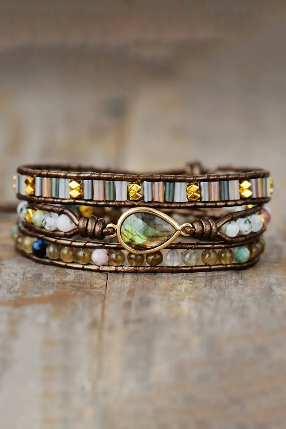 Handmade Triple Layer Beaded Bracelet by Trendsi