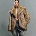 Men and women general purpose big lapel fur coat imitation raccoon fur thickened medium long coat casual warmth
