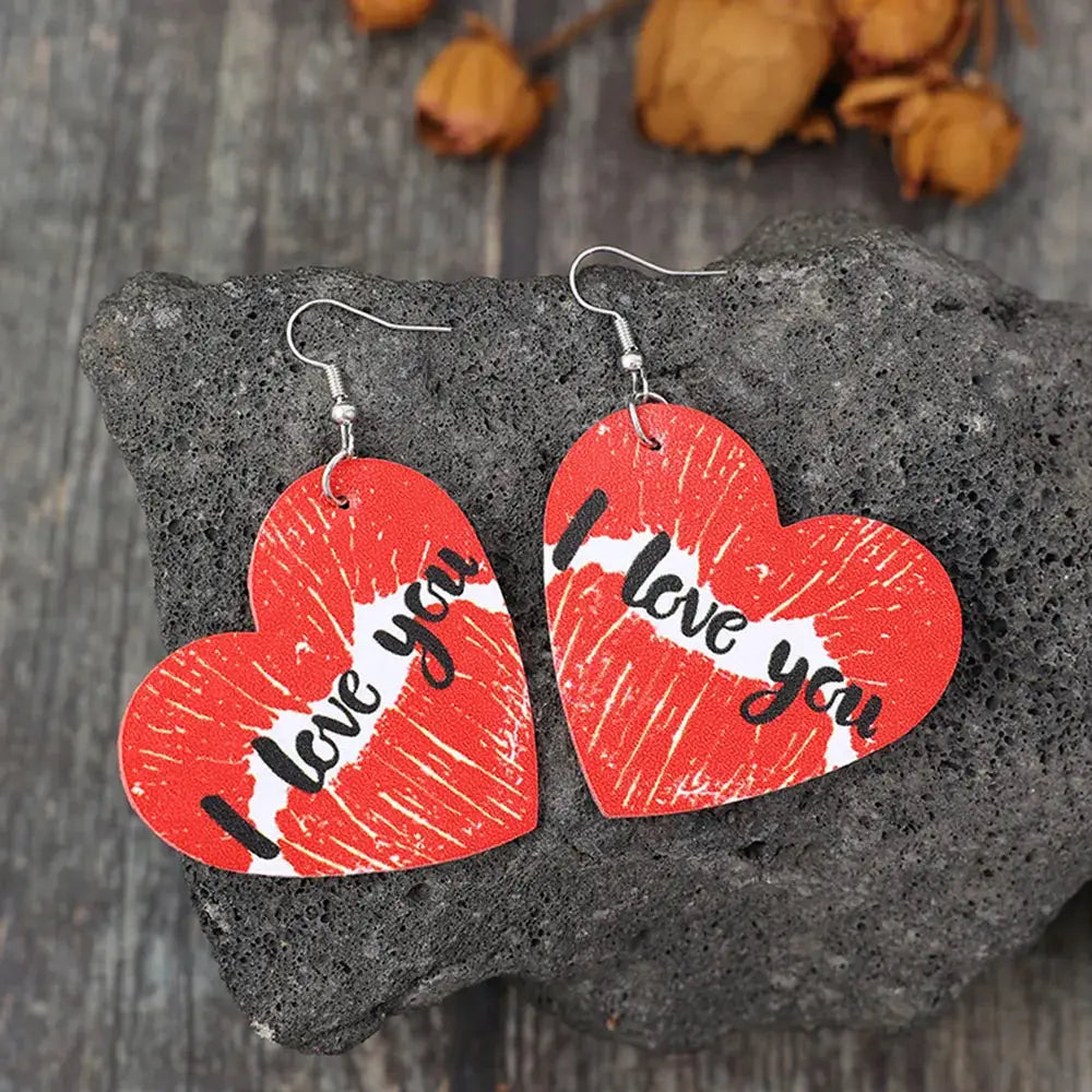 I LOVE YOU Heart Leather Earrings by Trendsi