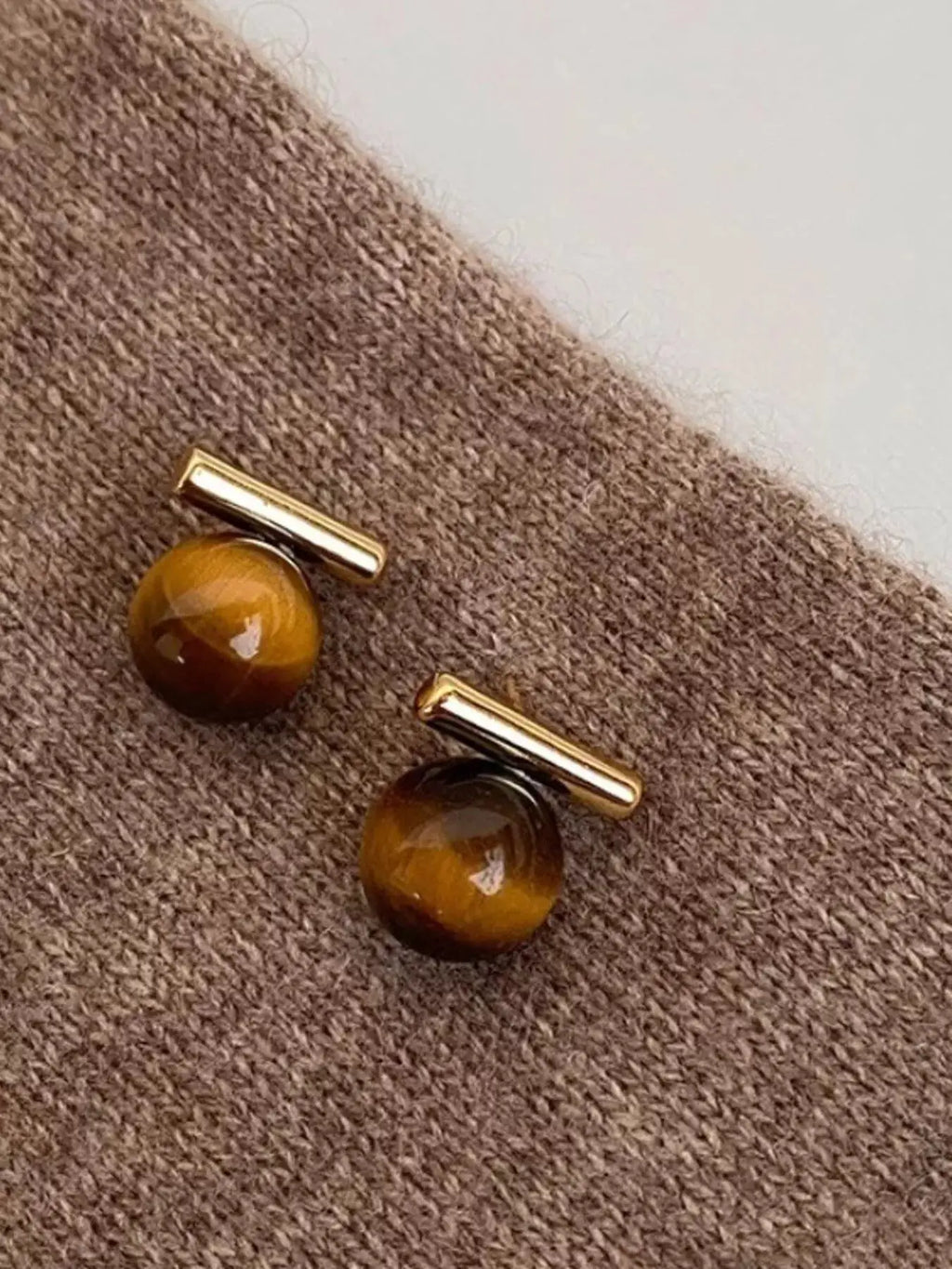 Tiger Eye Stone Stud Earrings by Trendsi