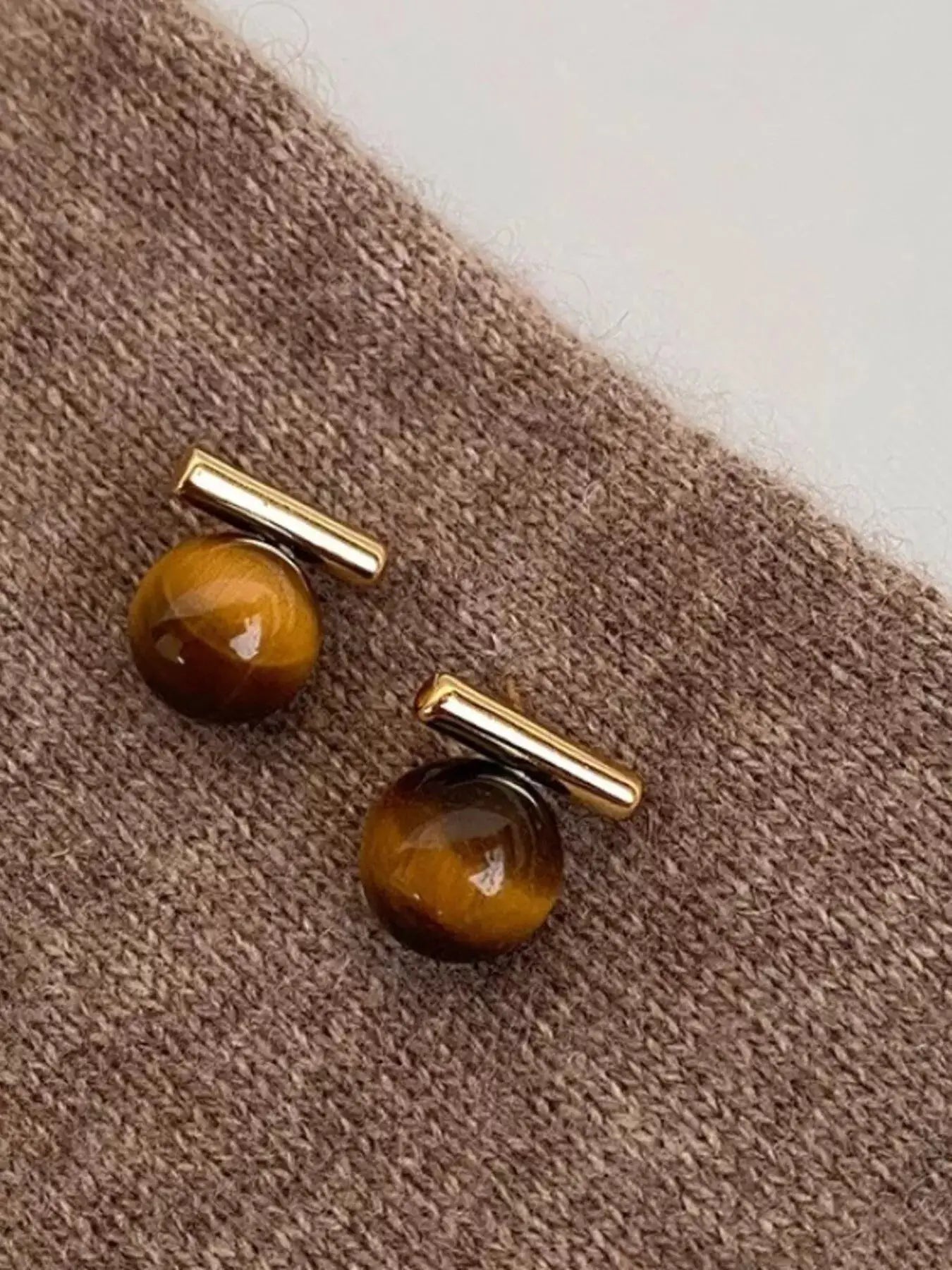 Tiger Eye Stone Stud Earrings by Trendsi