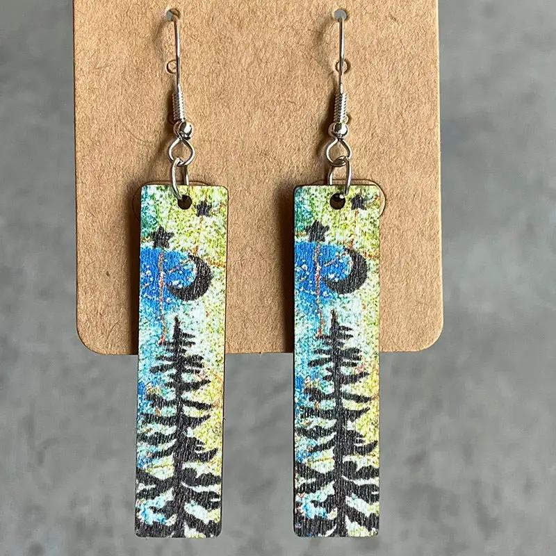 Square Shape Wooden Dangle Earrings by Trendsi