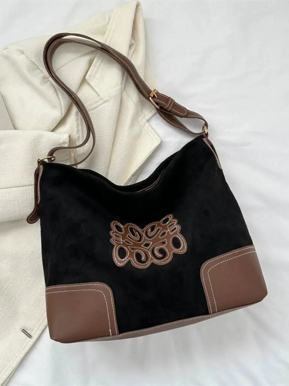Suede Patch Adjustable Strap Tote Bag by Trendsi