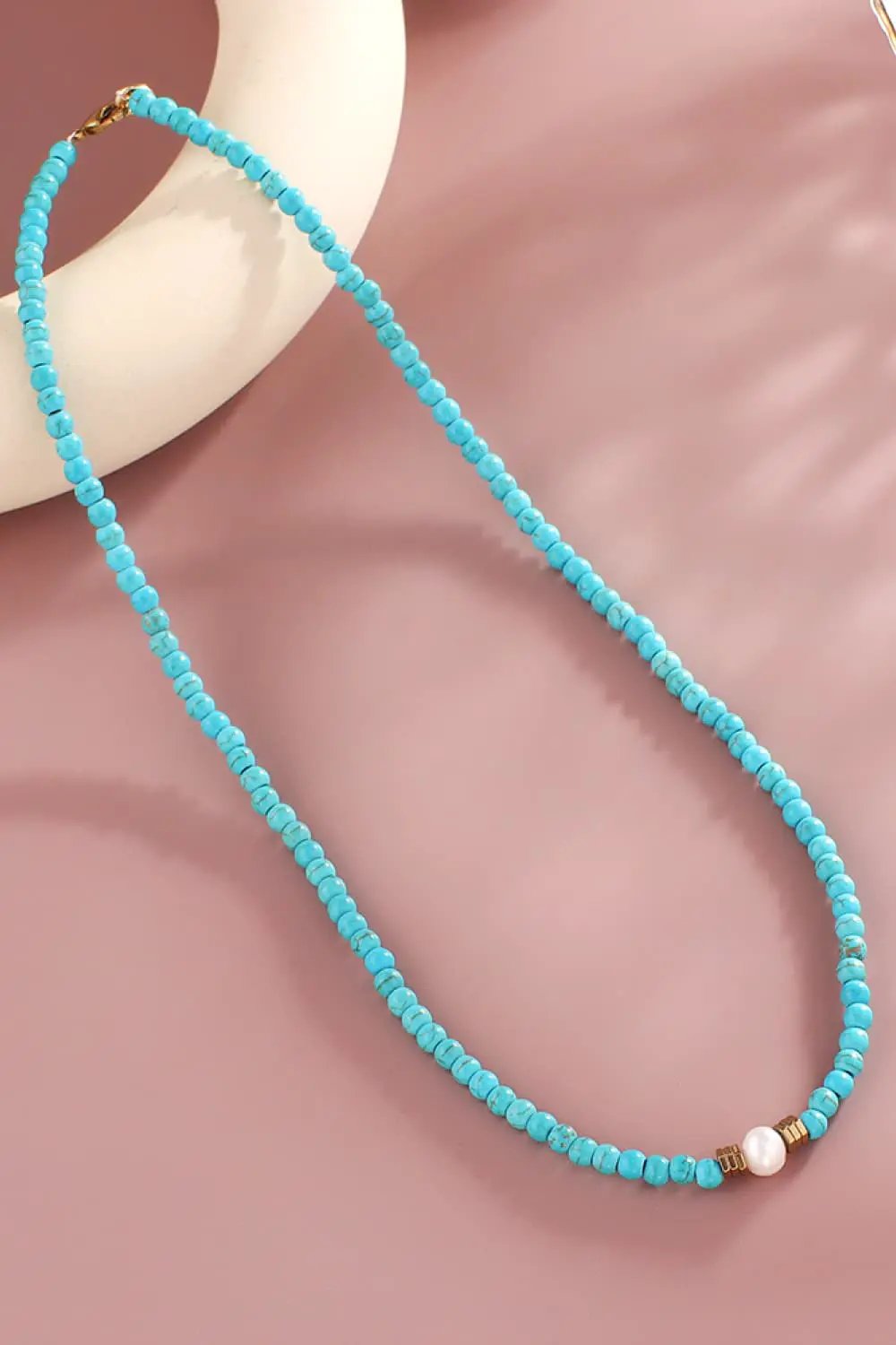 Turquoise & Pearl Necklace by Trendsi