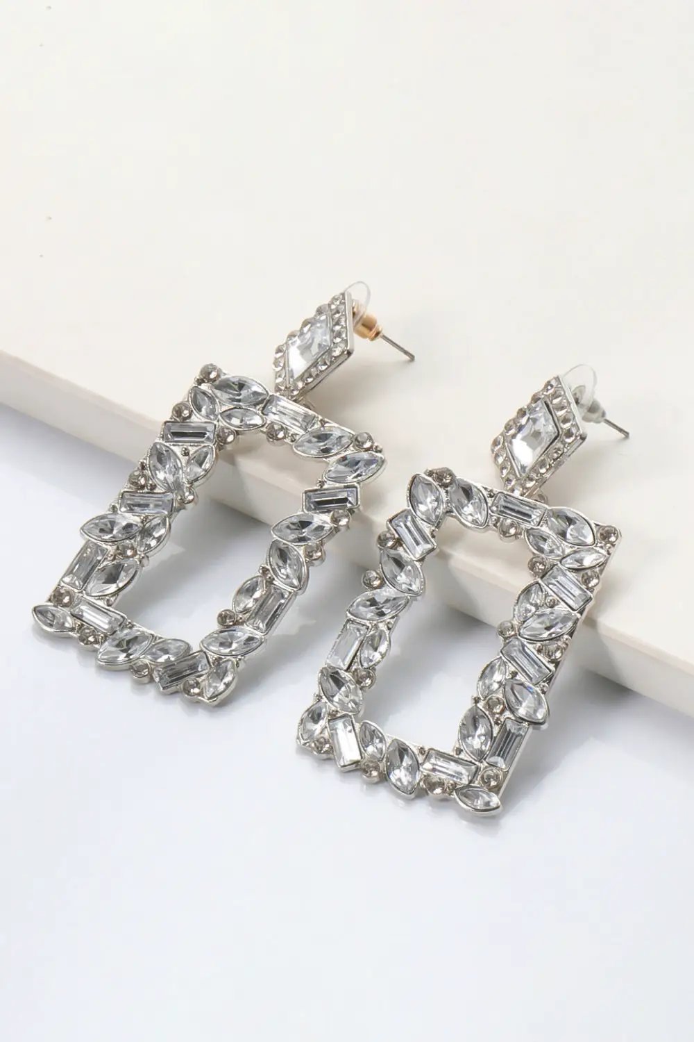 Square Shape Glass Stone Dangle Earrings by Trendsi