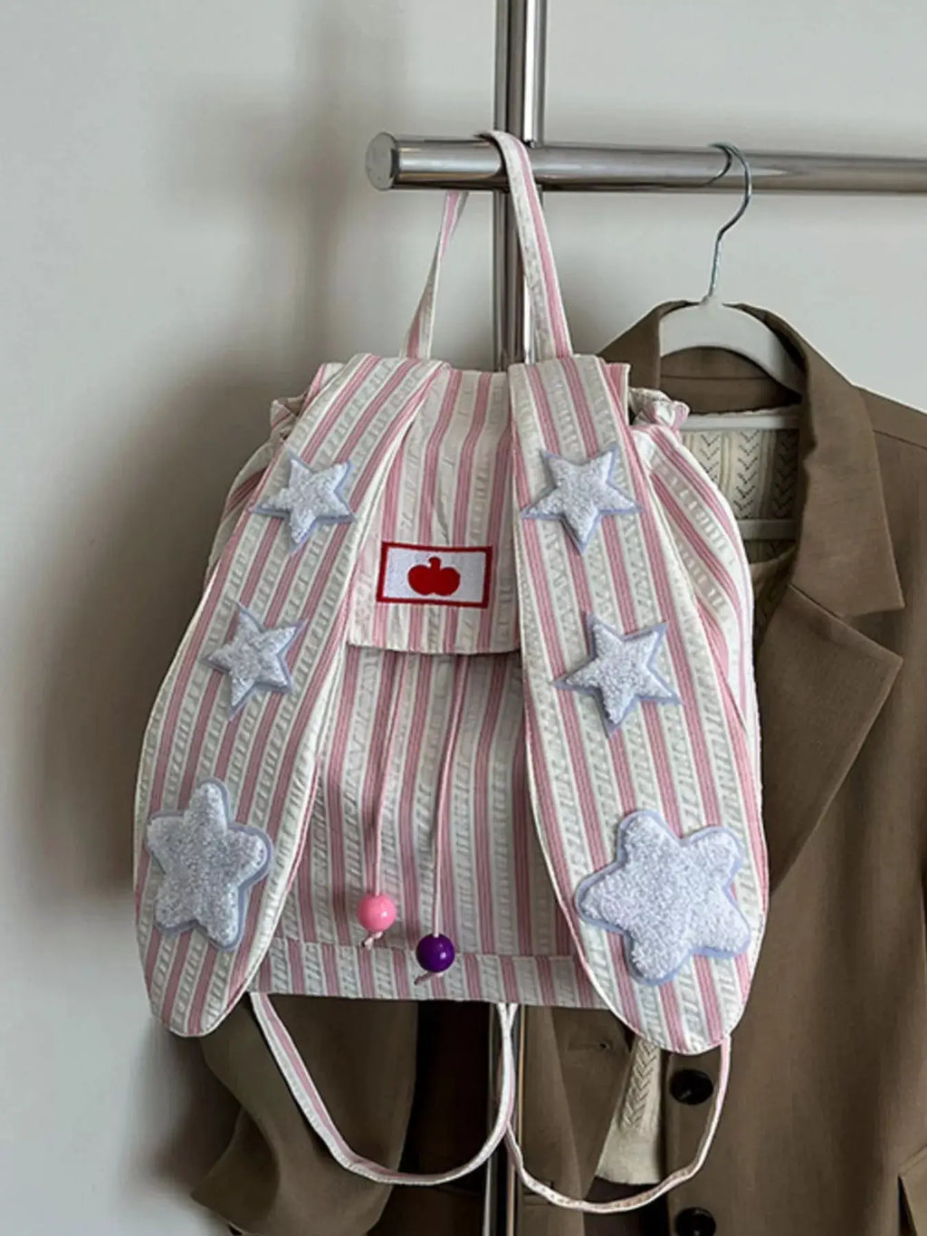 Striped Star Bunny Ear Backpack Bag by Trendsi