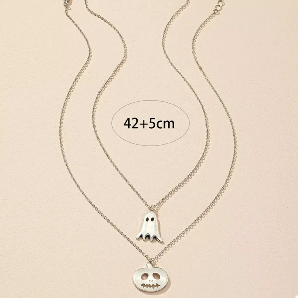 2 Piece Halloween Ghost & Pumpkin Pendant Necklace by Trendsi