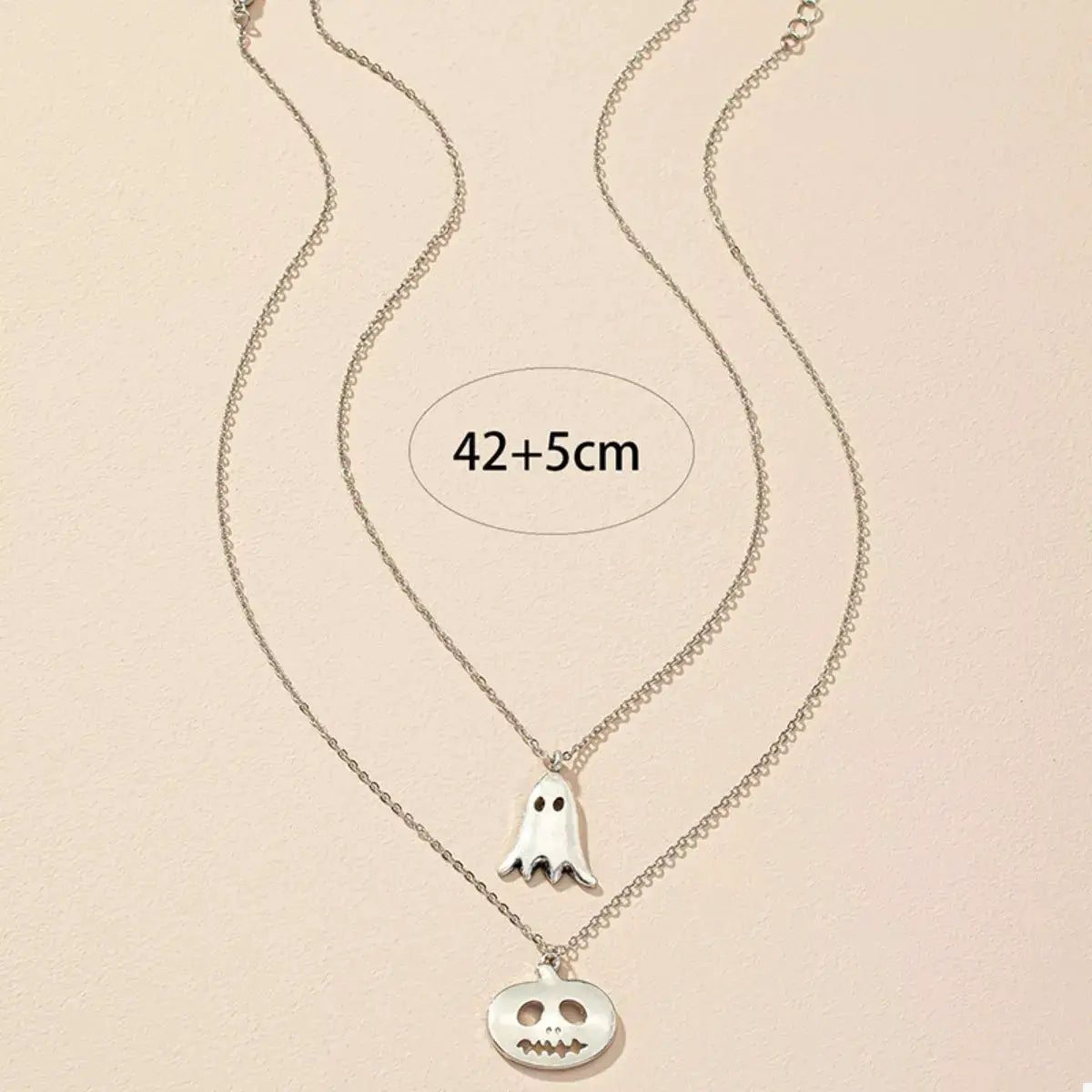 2 Piece Halloween Ghost & Pumpkin Pendant Necklace by Trendsi