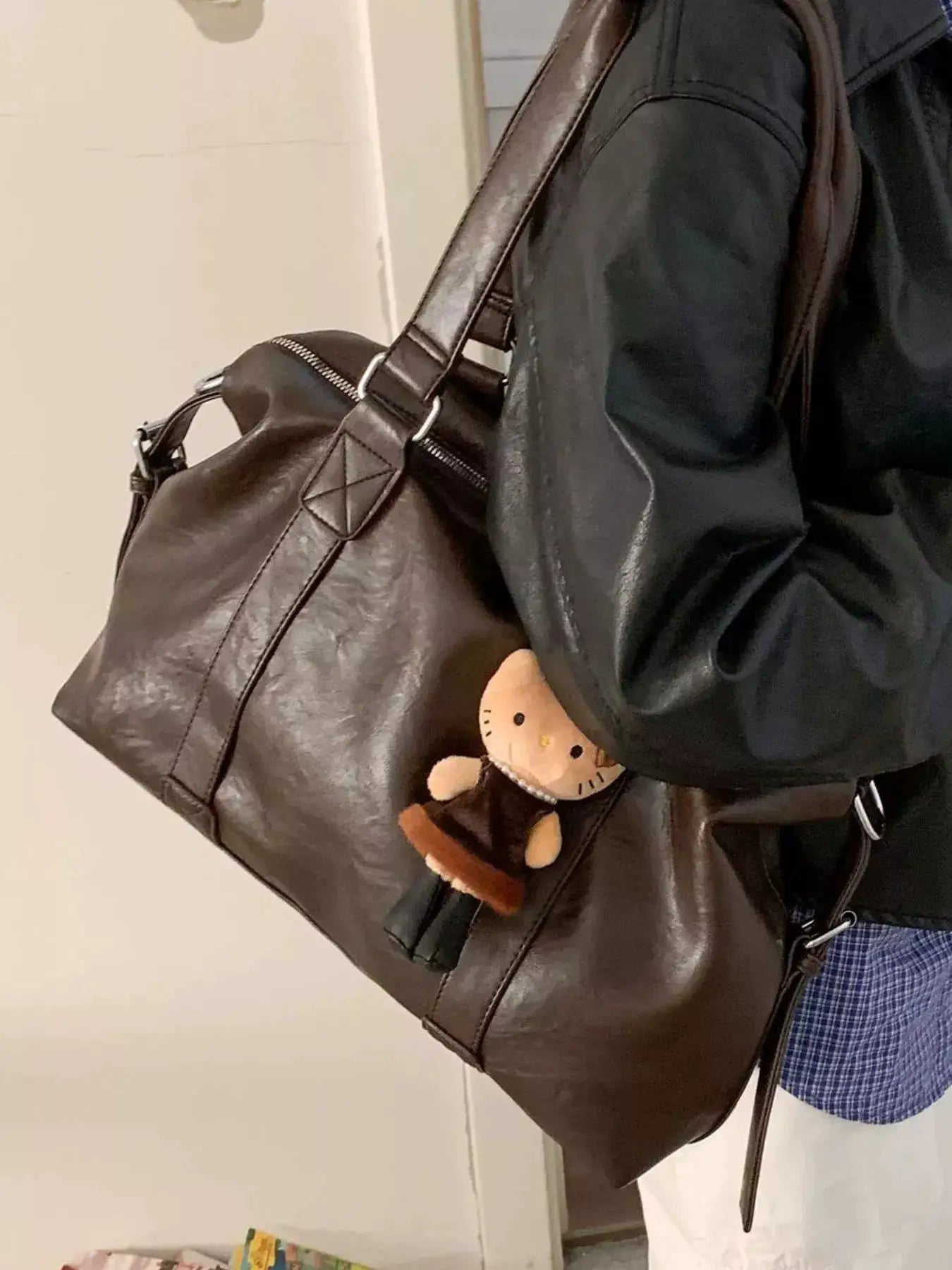 Leather Shoulder Bag with Charm by Trendsi
