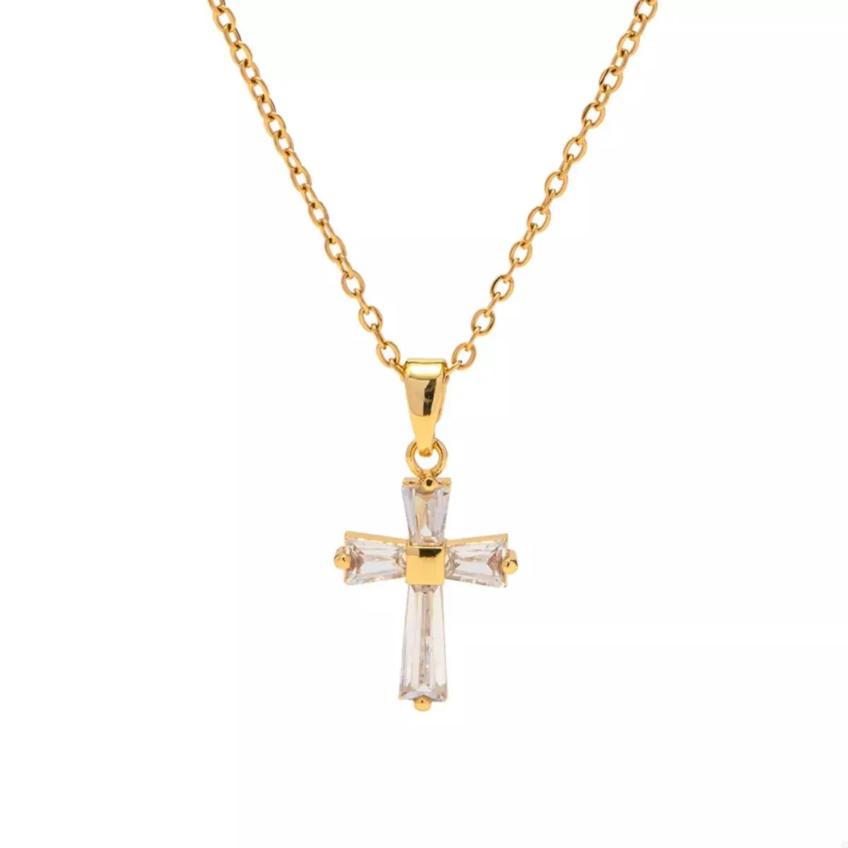 18K Gold-Plated Stainless Steel Zircon Cross Necklace by Trendsi