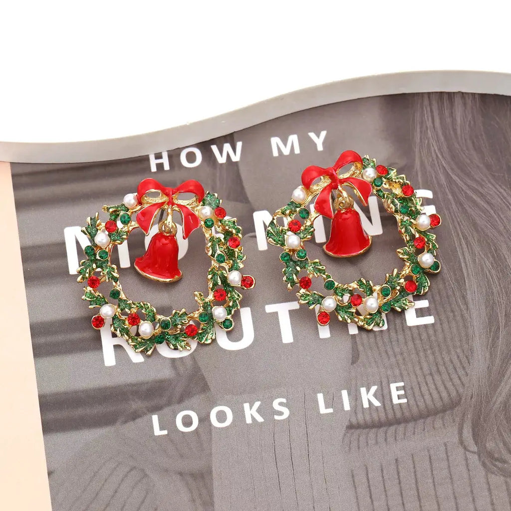 Christmas Wreath Bell Earrings by Trendsi