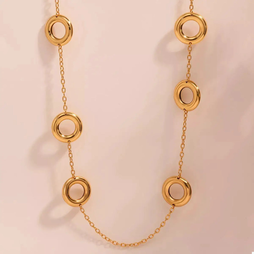 18K Gold-Plated Circle Chain Statement Necklace by Trendsi