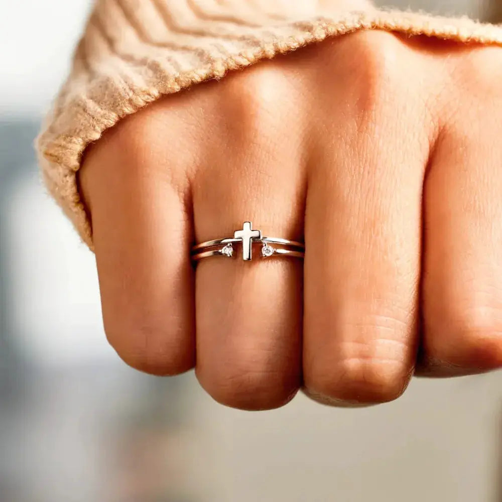 925 Sterling Silver Cross Ring by Trendsi