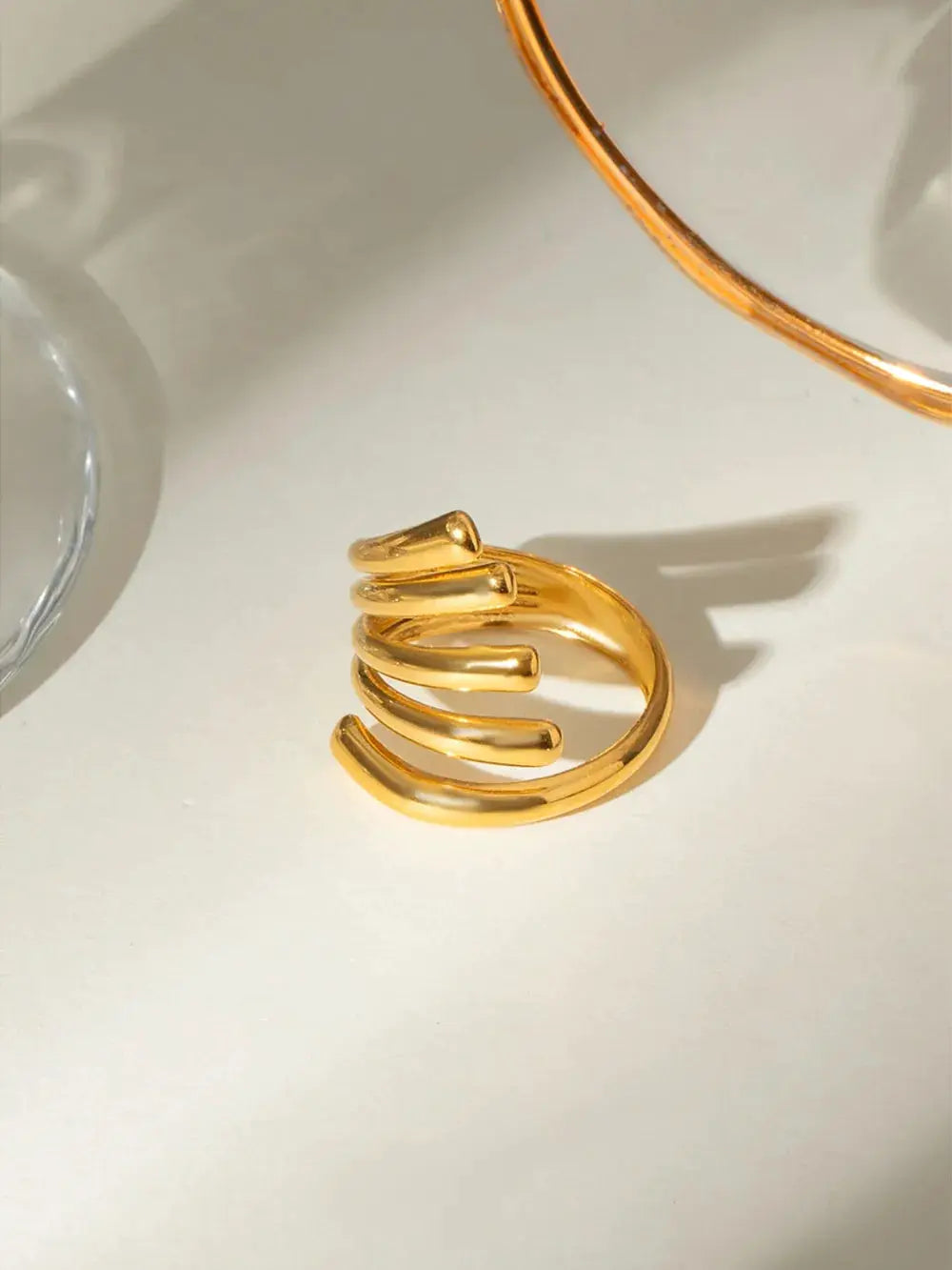 18K Gold-Plated Stainless Steel Irregular Lines Open Ring by Trendsi