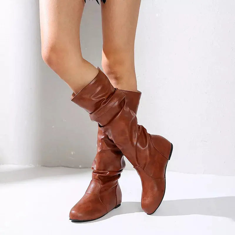 Round Toe Slouch Boots by Trendsi