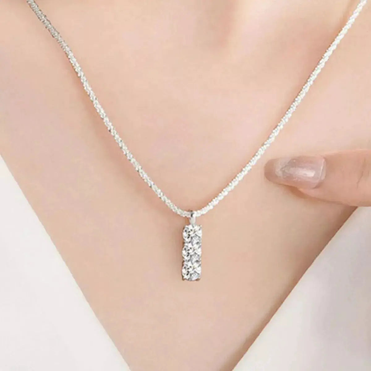 Moissanite 925 Sterling Silver Bar Necklace by Trendsi