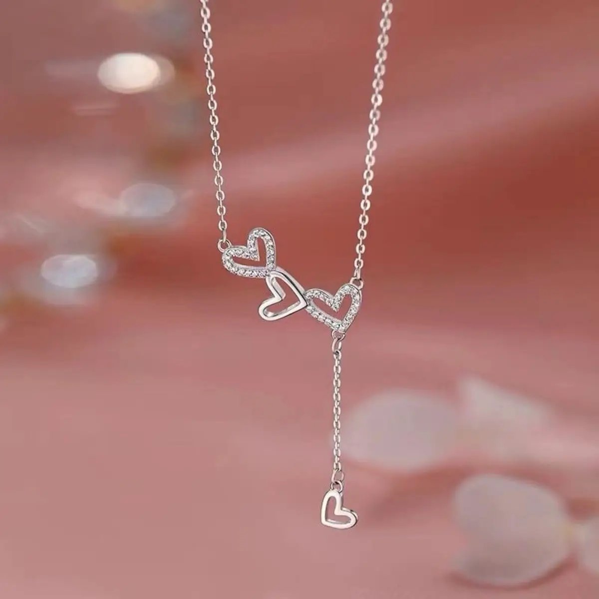 925 Sterling Silver Heart Y-Necklace by Trendsi