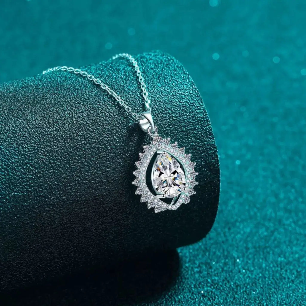 3 Carat 925 Sterling Silver Moissanite Teardrop Necklace by Trendsi