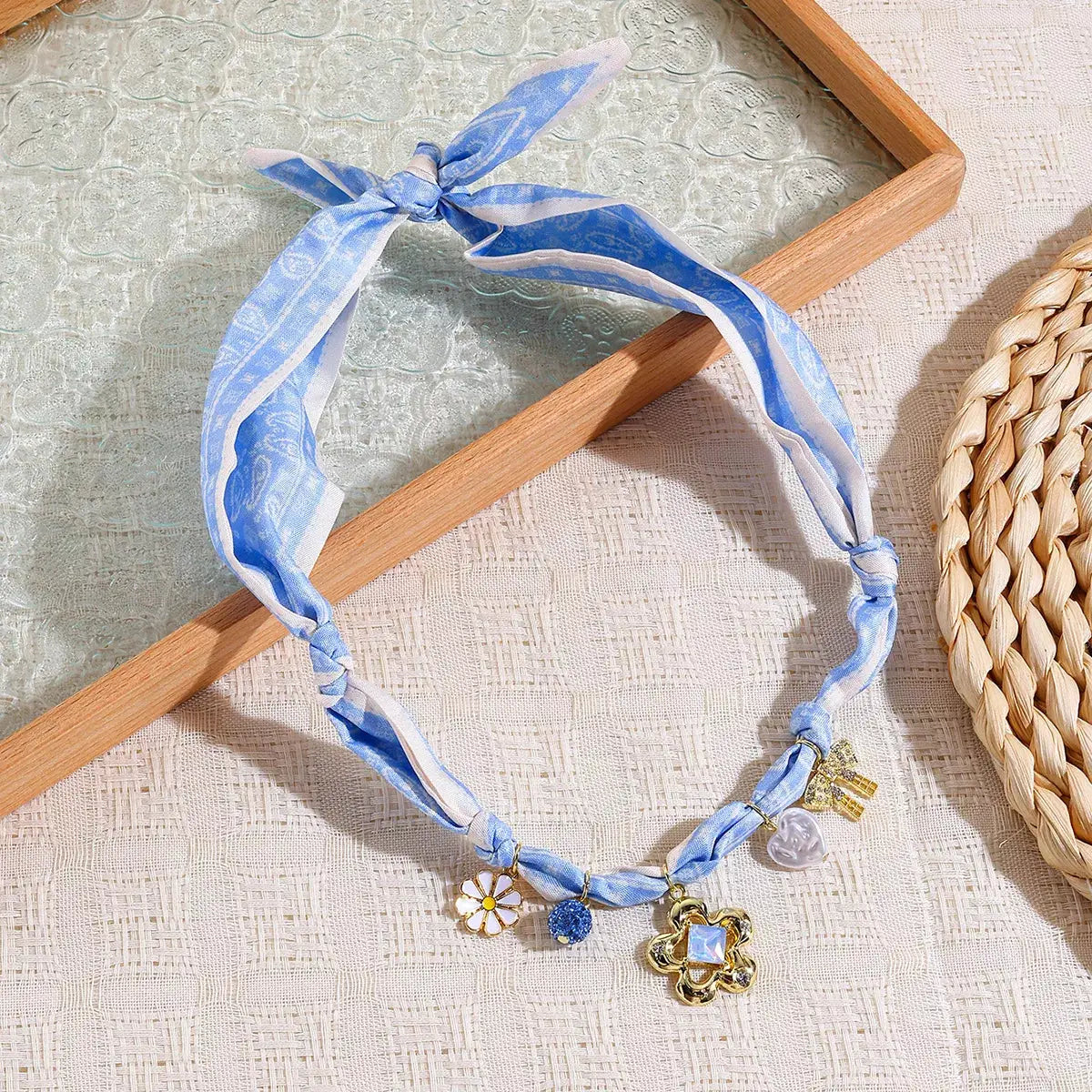 Ribbon Flower Charm Necklace by Trendsi