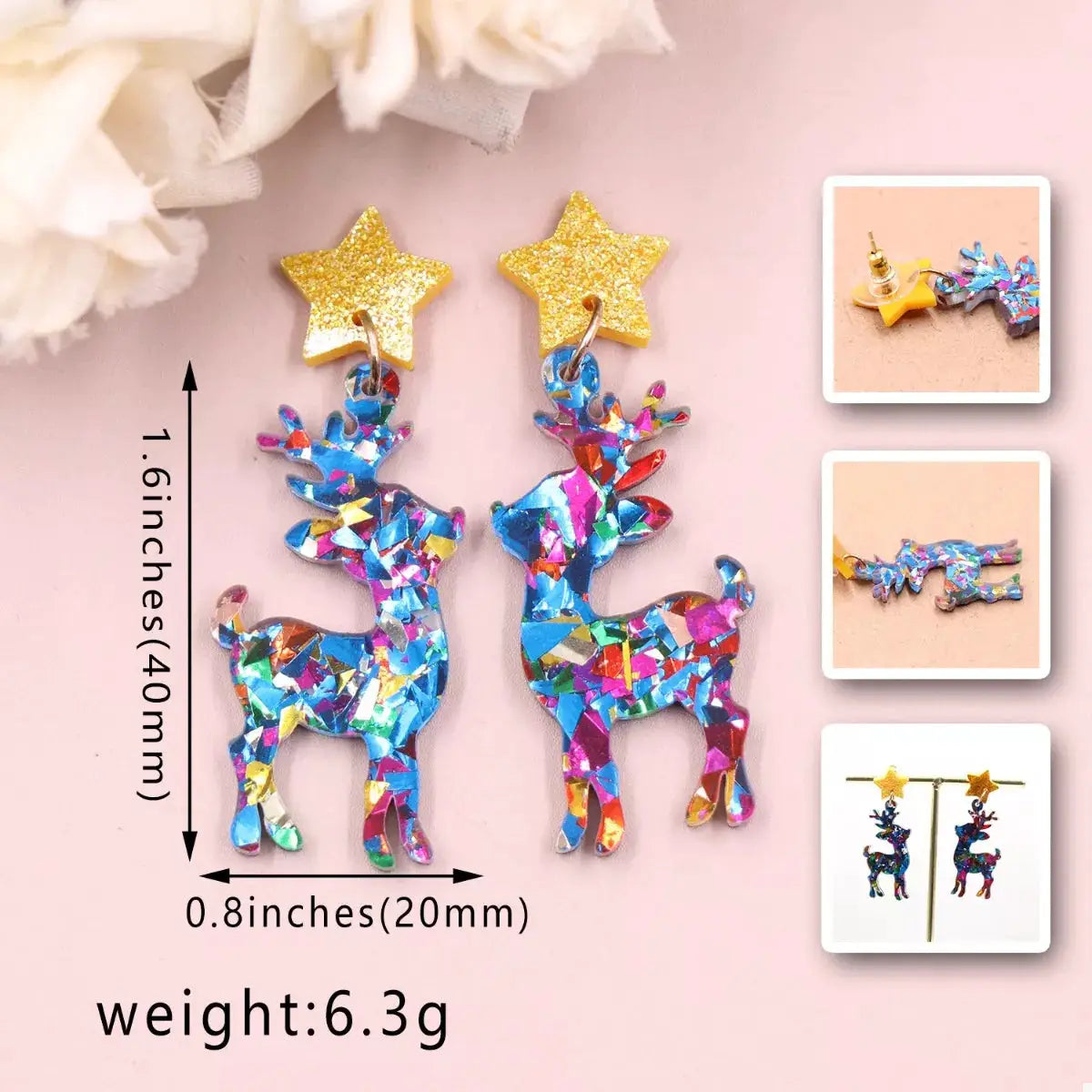 Acrylic Christmas Reindeer Dangle Earrings by Trendsi