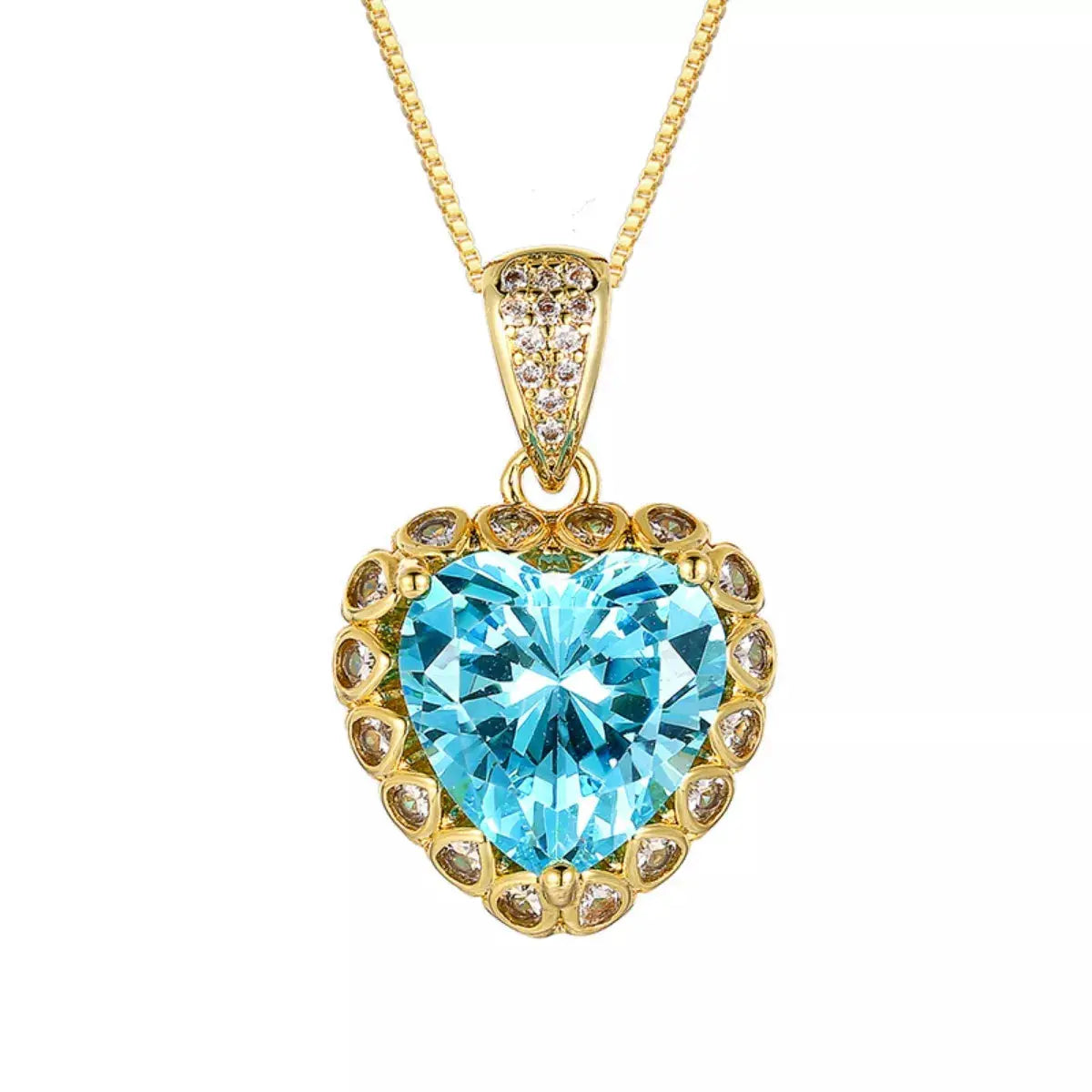 Heart-Shaped Aquamarine Pendant Necklace by Trendsi