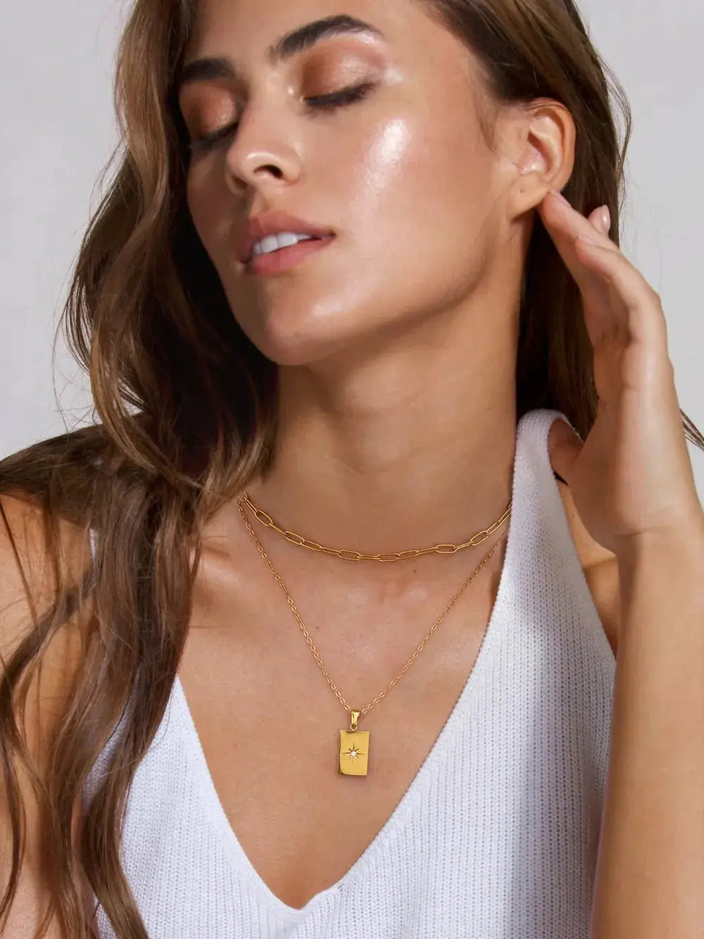 18K Gold-Plated Stainless Steel Double-Layered Necklace by Trendsi