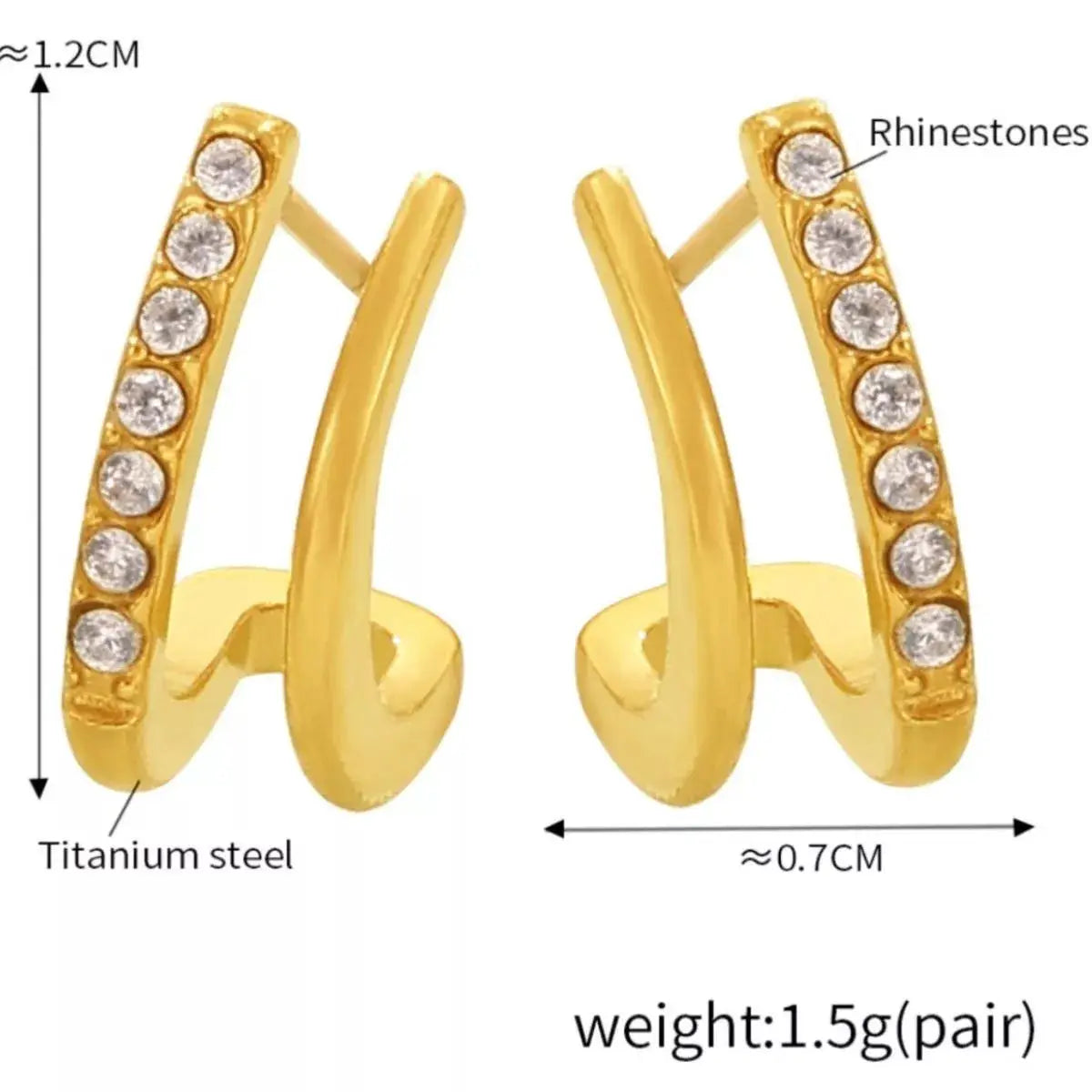 18K Gold-Plated Titanium Steel Rhinestone Earrings by Trendsi