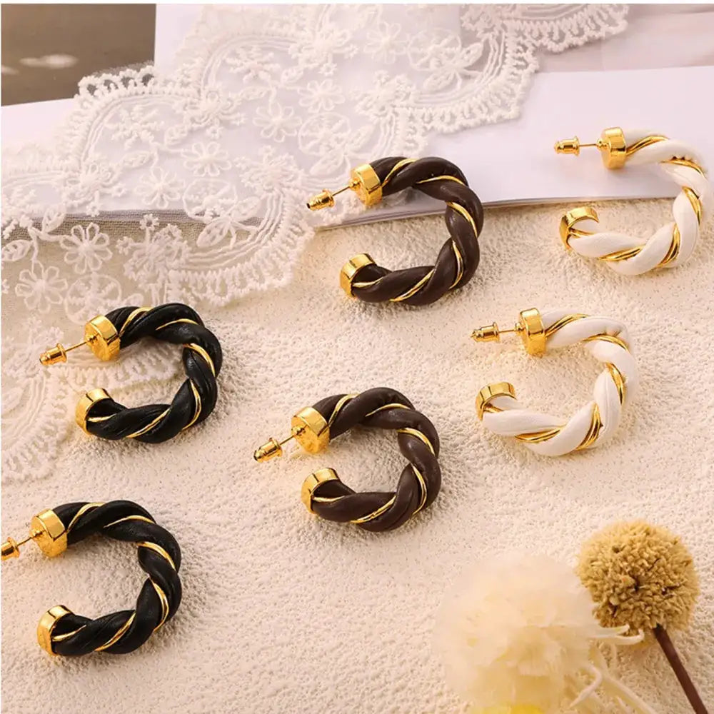 Twisted Leather Rope C-Hoop Earrings by Trendsi