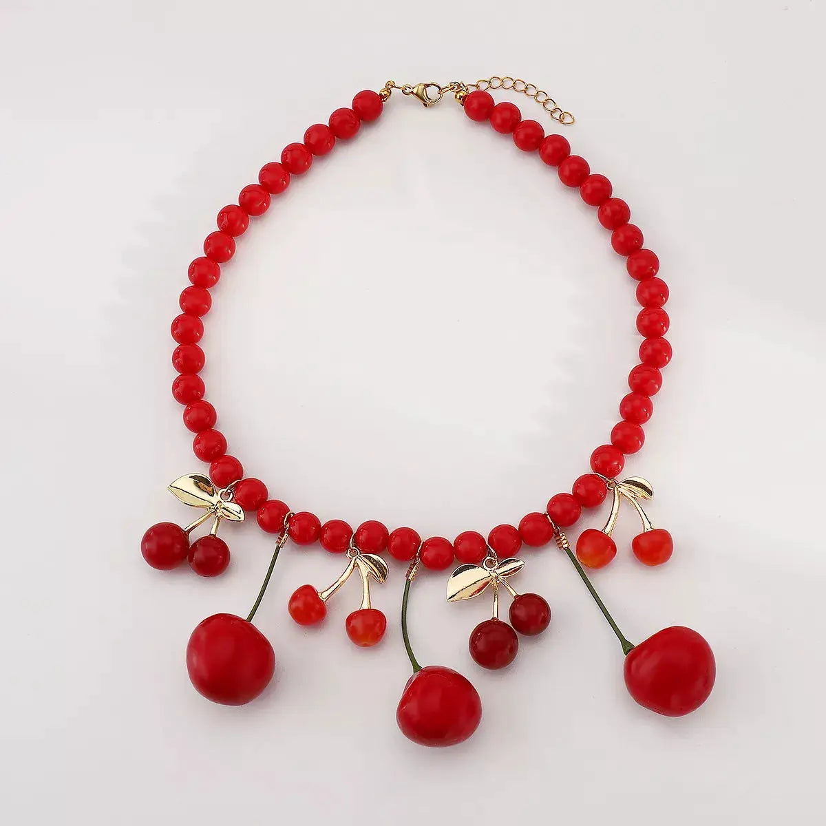 Cherry Charm Beaded Statement Necklace by Trendsi