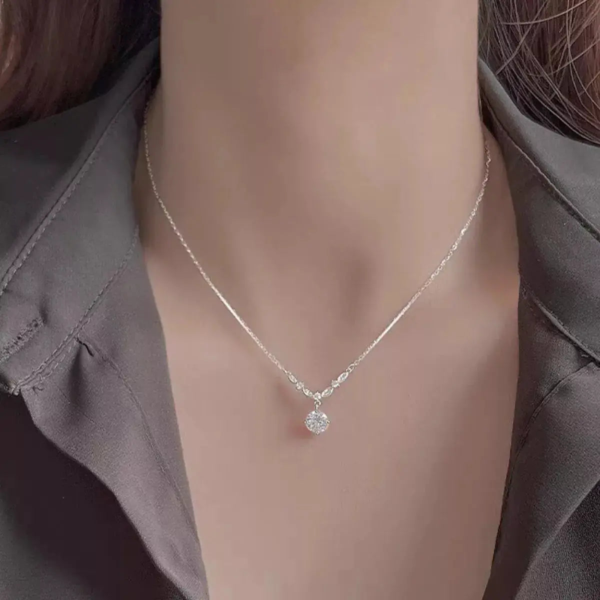 925 Sterling Silver Zircon Pendant Necklace by Trendsi