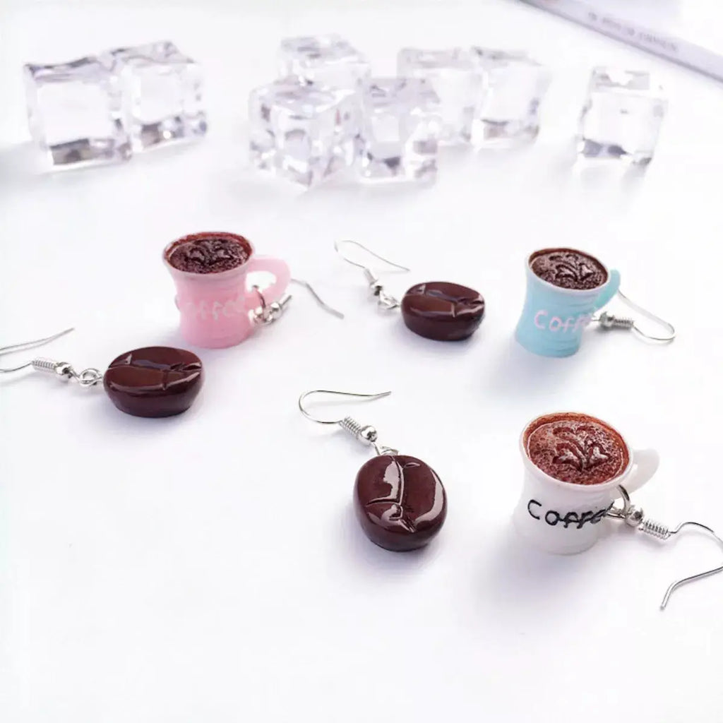 Coffee Bean and Cup Drop Earrings by Trendsi