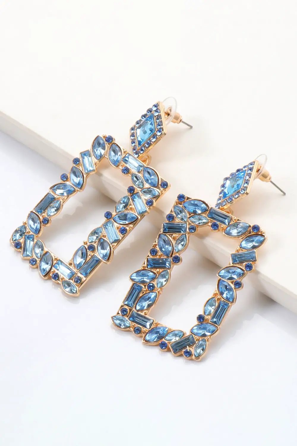 Square Shape Glass Stone Dangle Earrings by Trendsi