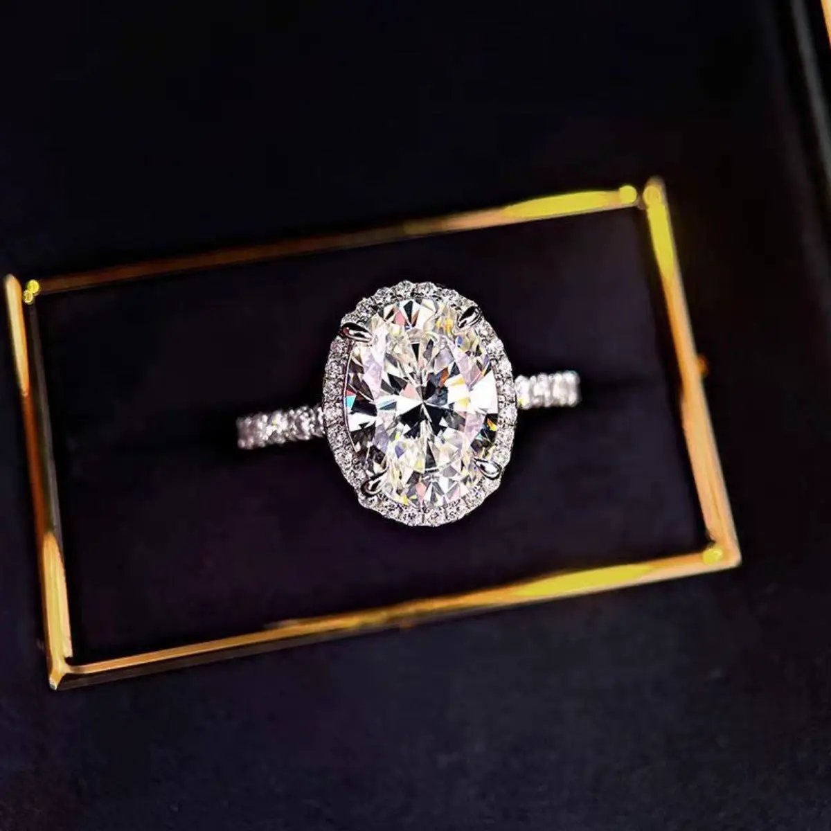 2 Carat Moissanite 925 Sterling Silver Oval Ring by Trendsi
