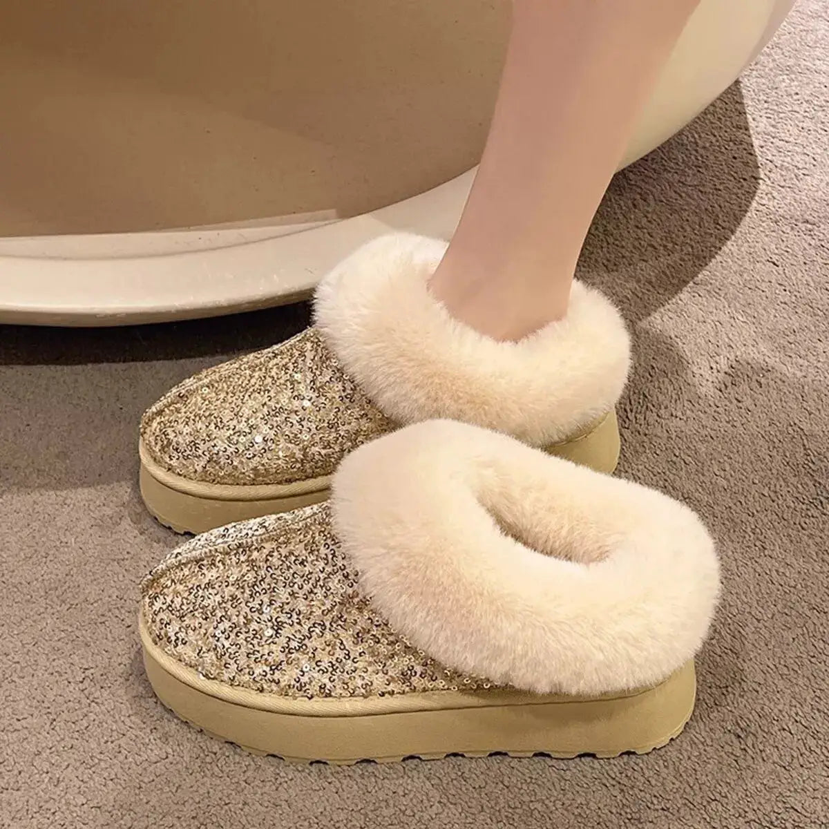 Sequin Round Toe Platform Boots by Trendsi