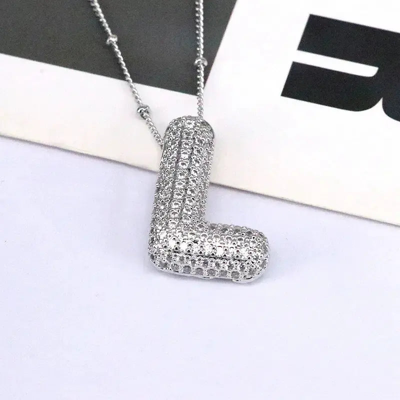 Copper Inlaid Zircon Letter Pendant Necklace by Trendsi