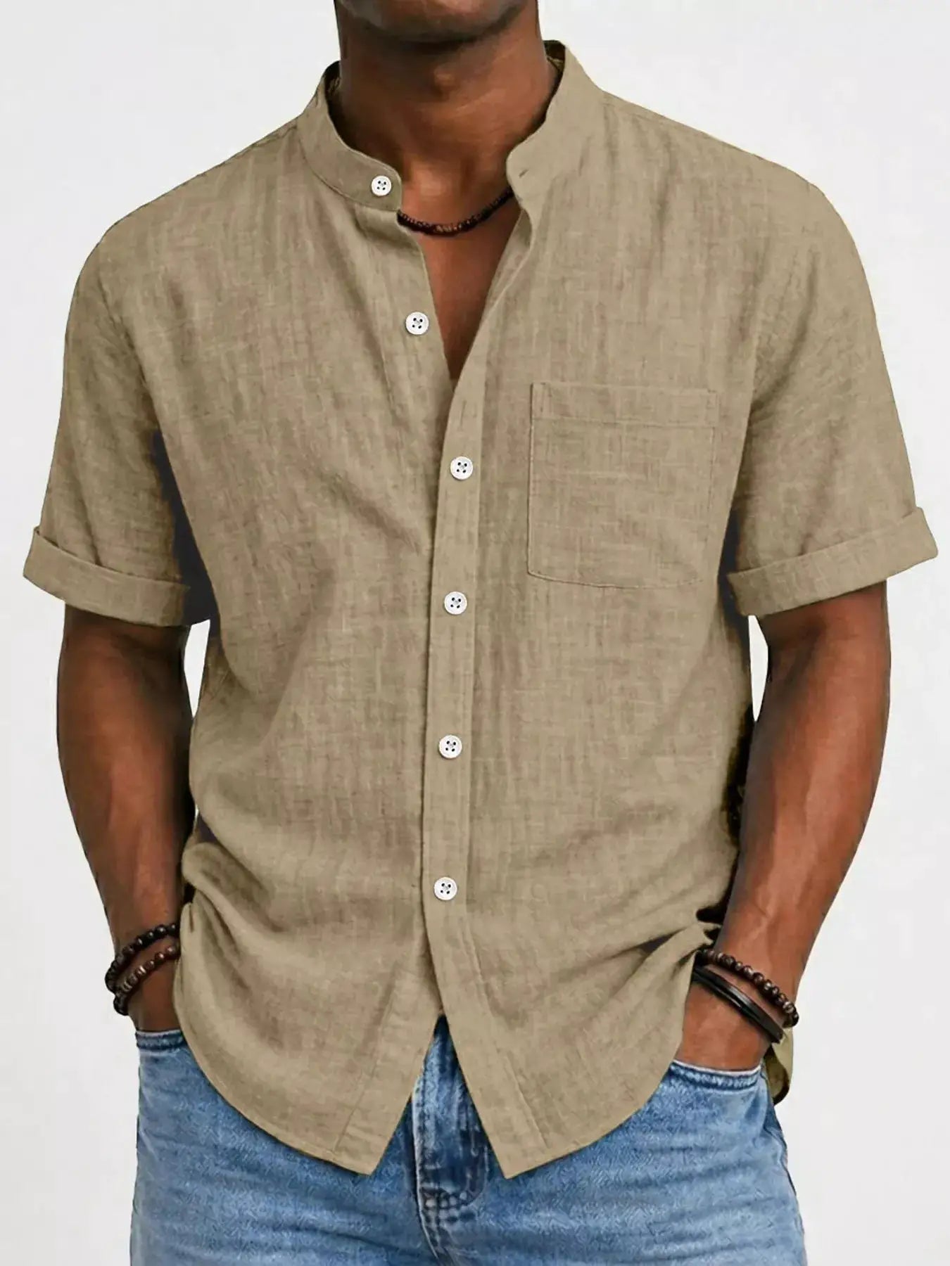 Men's Full Size Button Up Short Sleeve Shirt Plus Size by Trendsi