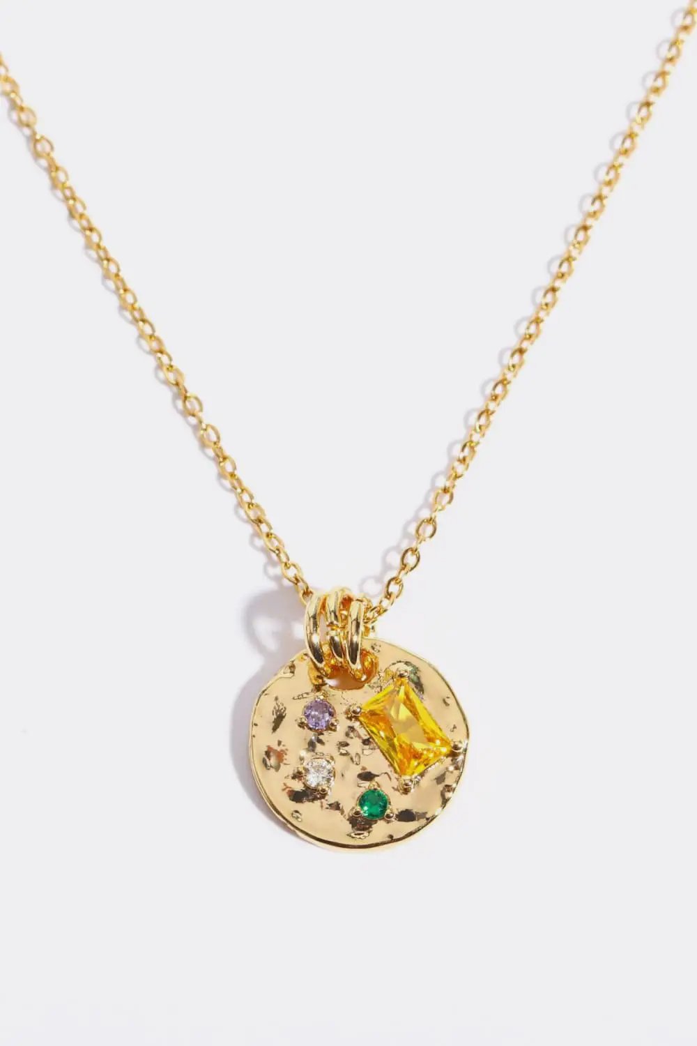 Inlaid Multicolored Zircon Round Pendant Copper Necklace by Trendsi