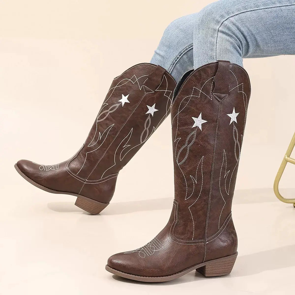 Western Star Embroidered Cowboy Boots by Trendsi