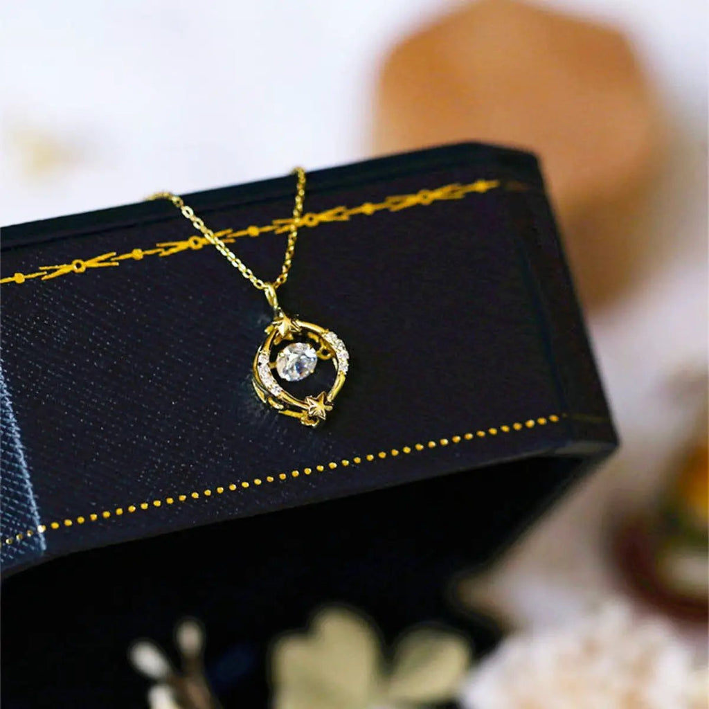 18K Gold-Plated Zircon Star Circle Pendant Necklace by Trendsi