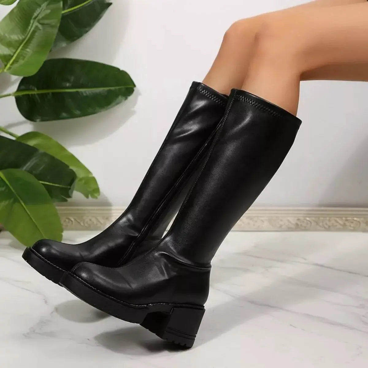 Round Toe Block Heels Boots by Trendsi