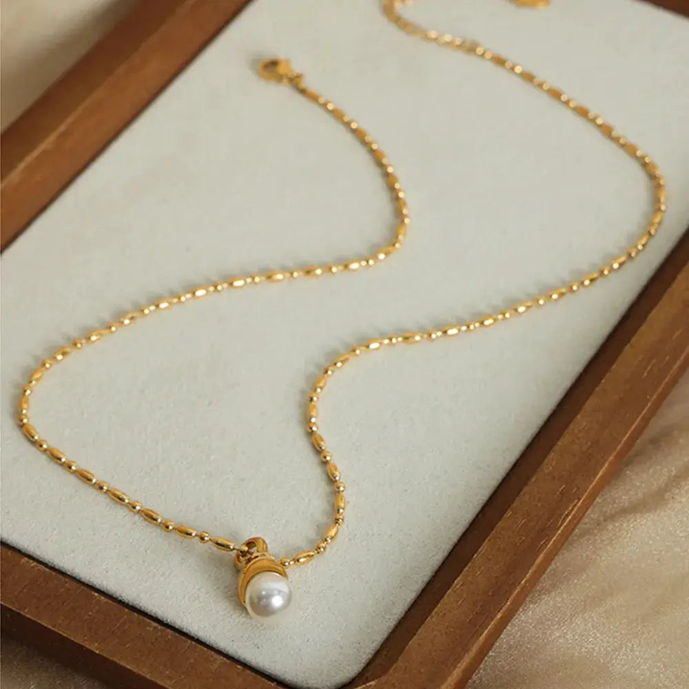 Titanium Steel Pearl Pendant Necklace by Trendsi
