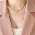Brass Inlaid Zircon Letter Pendant Necklace by Trendsi