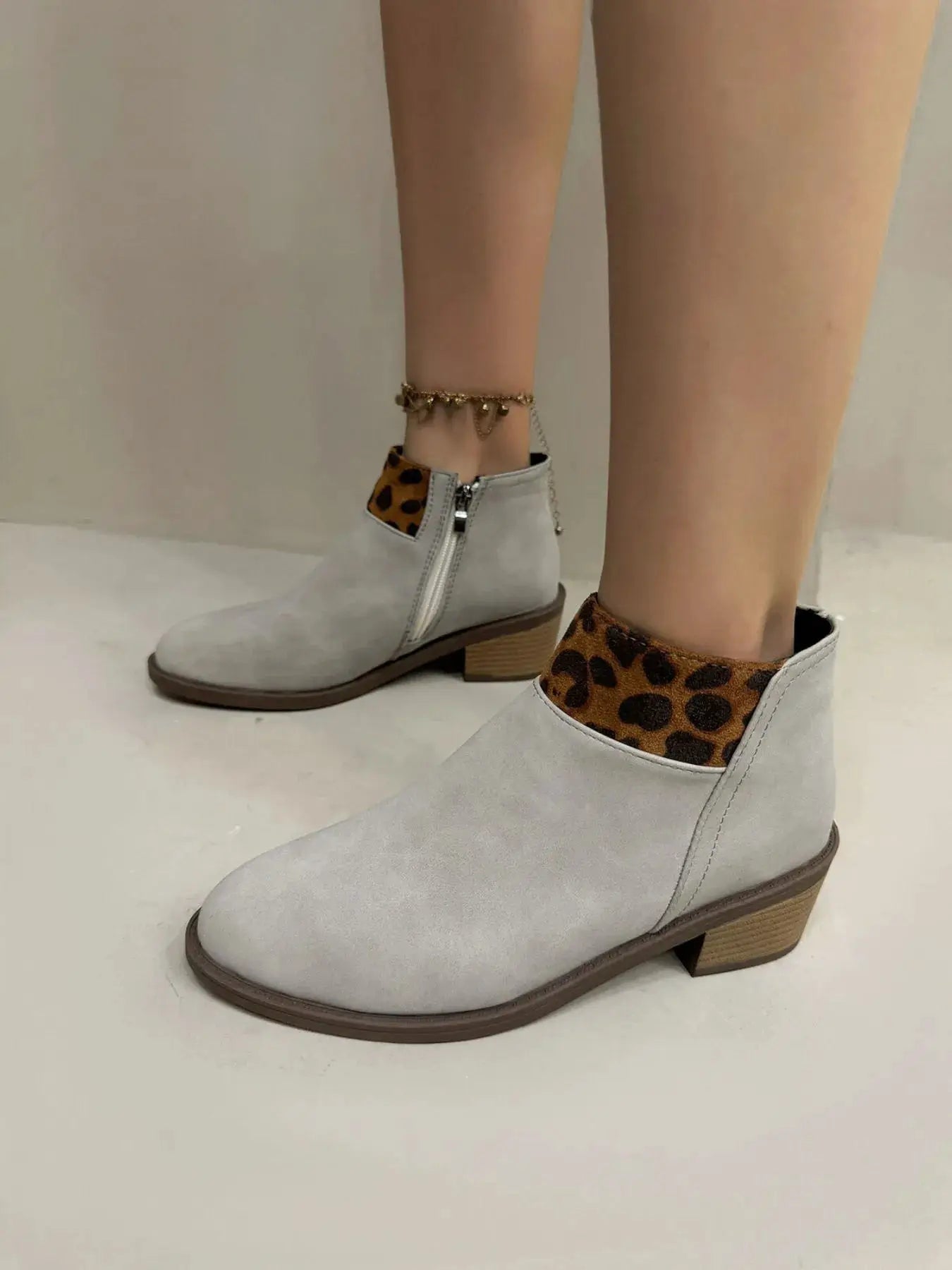 Leopard Block Heels Boots by Trendsi