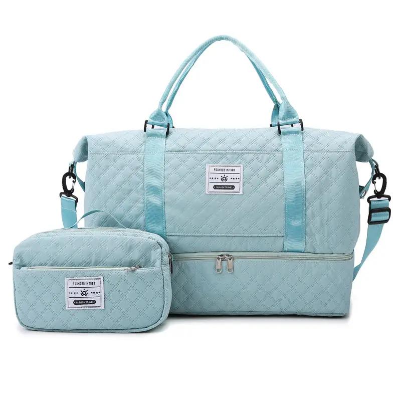 Checkered Dry-Wet Separation Sports Tote Bag Yoga Fitness Bag Large Capacity Shoe Compartment Travel Bag by eprolo